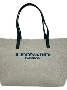 LEONARD Light Brown Navy Canvas Leather Tote Bag